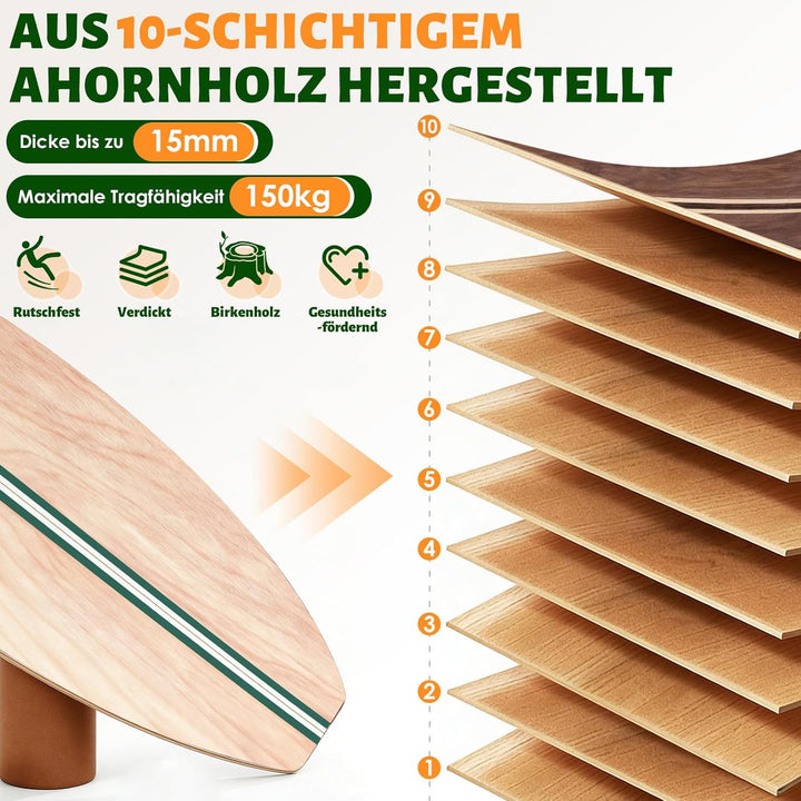 Balance Board, Holz Balance Board Erwachsene Gleichgewichtstrainer Mit Korkrolle, Kork Halbkugel und