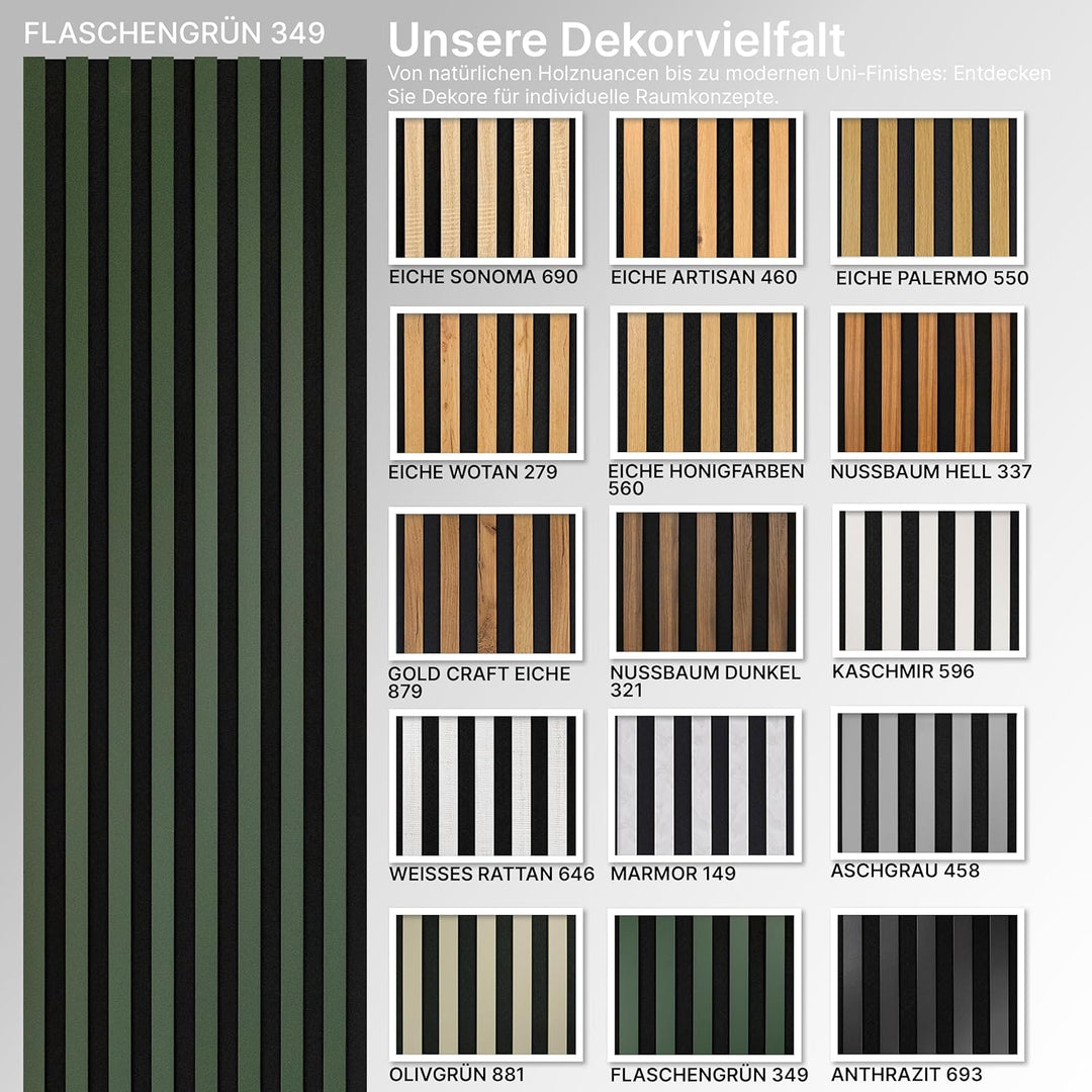 wohnartig® Akustikpaneele SPAZIO 1,404m² – 260cm x 54cm* Set – (Set = 2Stück 260cm x 27cm) | Farbe: