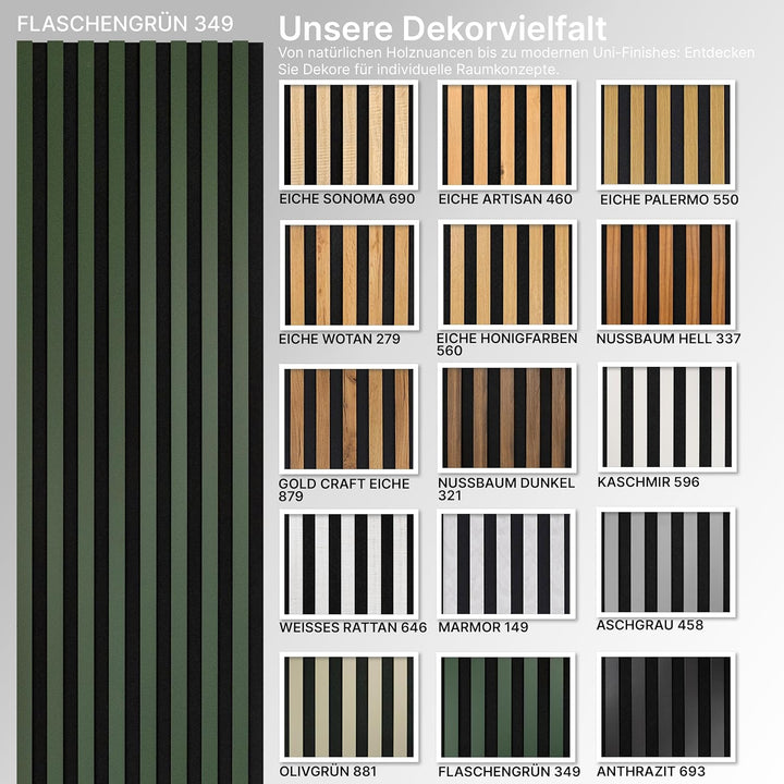 wohnartig® Akustikpaneele SPAZIO 1,404m² – 260cm x 54cm* Set – (Set = 2Stück 260cm x 27cm) | Farbe: