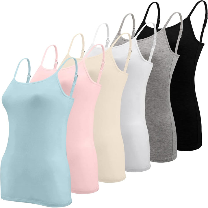 BQTQ 6 Stück Unterhemd Damen Spaghetti Top Unterhemd Spaghettiträger mit Verstellbarer Strap Basic C