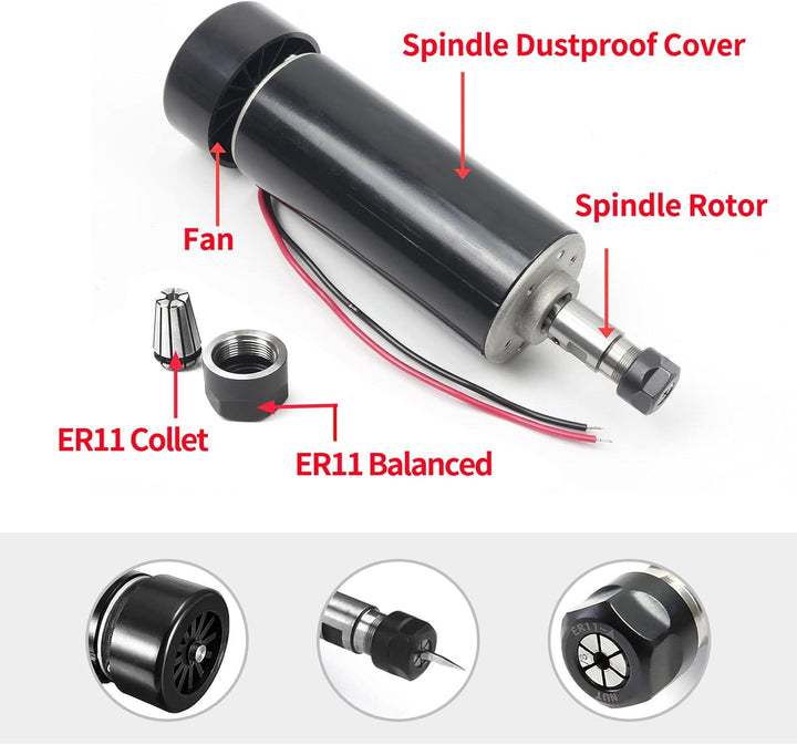 RATTMMOTOR 500W Luftkühlumg Spindelmotor Kit 0.5kW ER11 12000U/min Mini Spindelmotor und 220V PWM Dr