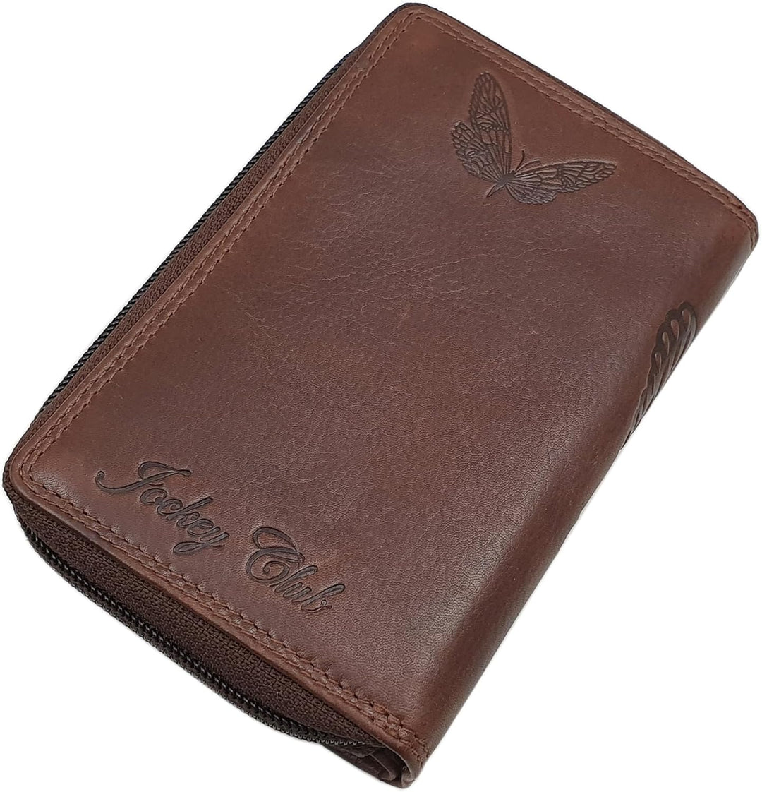 Echt Rindleder Damen Geldbörse/Geldbeutel/Portemonnaie/Geldtasche/Portmonee in Hochformat mit Schmet