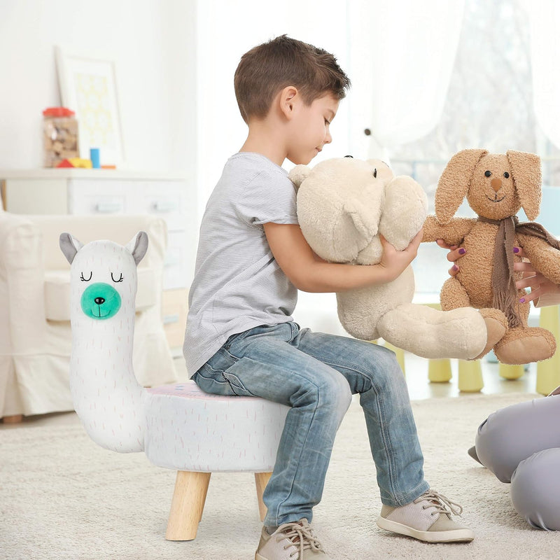 Relaxdays Tierhocker Lama für Kinder, Plüschbezug, rund, Sitzgelegenheit Kinderzimmer, Kinderhocker