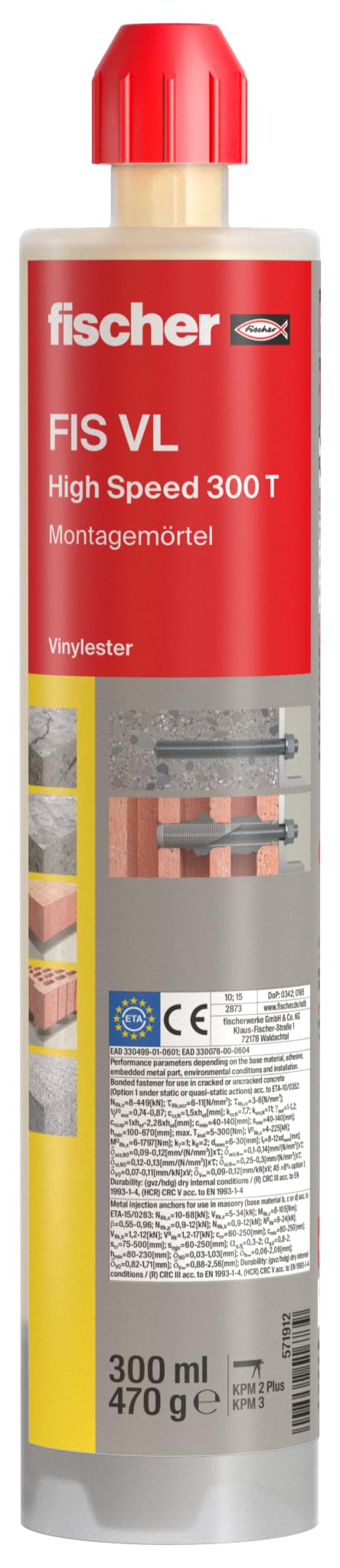 fischer Injektionsmörtel FIS VL 300 T HighSpeed, der solide Montagemörtel für Standardanwendungen in