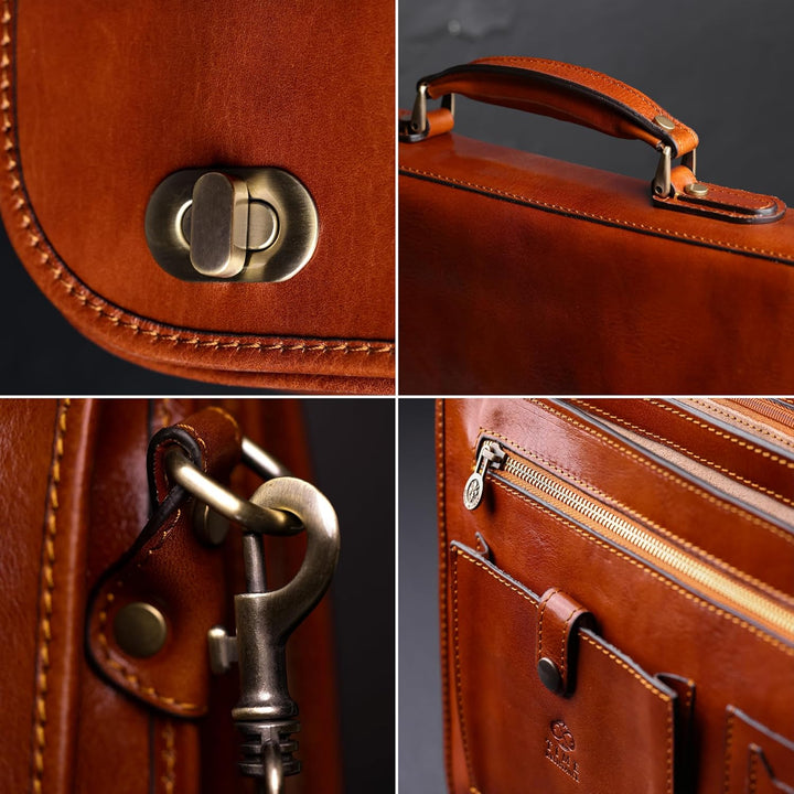 Time Resistance Leder Aktentasche Handgefertigte Umhängetasche Laptop Tasche für bis zu 15 Zoll Lapt