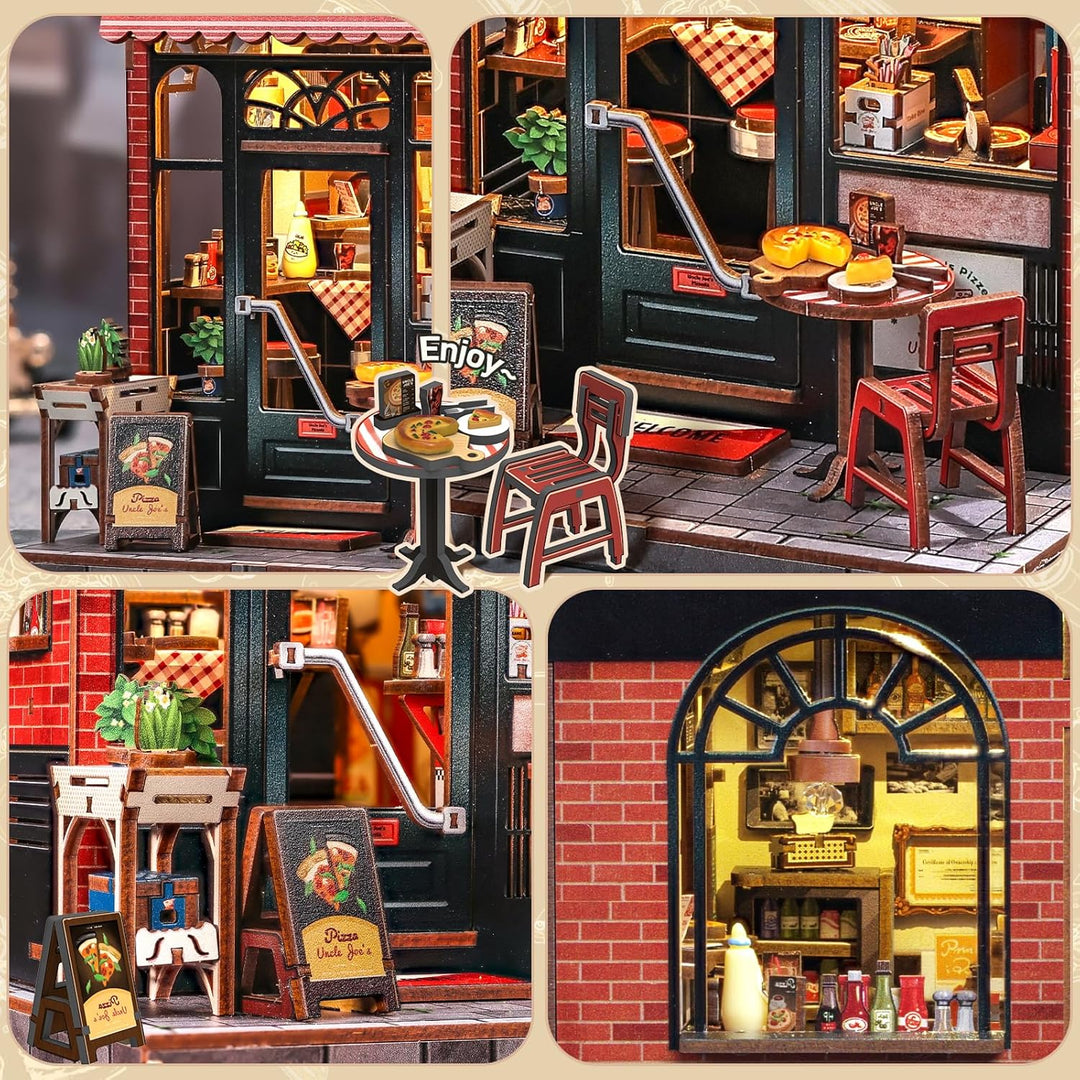 CUTEBEE Book Nook Kit - Holz DIY Miniature House Pizza Fast Food Thema - Miniatur Haus Selber Bauen