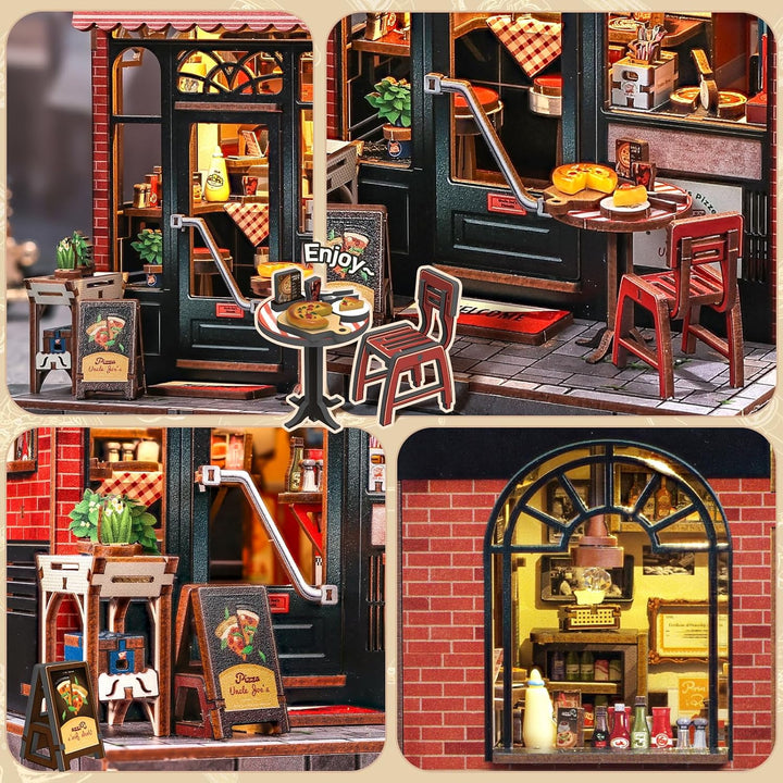 CUTEBEE Book Nook Kit - Holz DIY Miniature House Pizza Fast Food Thema - Miniatur Haus Selber Bauen