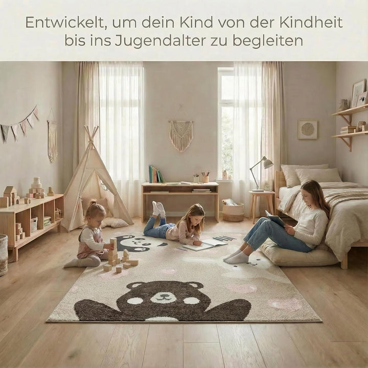Jimri Teppich Kinderzimmer - Teppiche für Kinderzimmer, Kinderteppich, Kinderteppich Mädchen, Bär, H