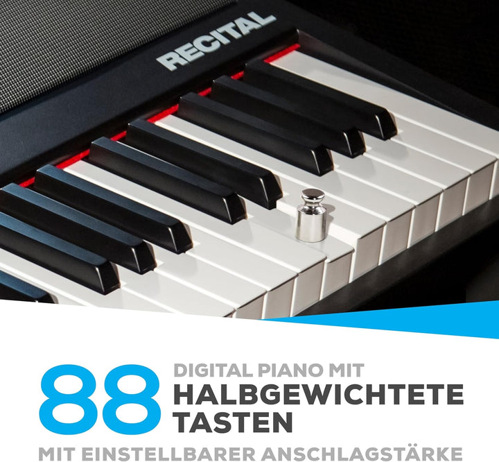 Alesis Recital - E Piano 88 Tasten für Einsteiger mit Halbgewichteten Volle Grösse Klavier, Lautspre