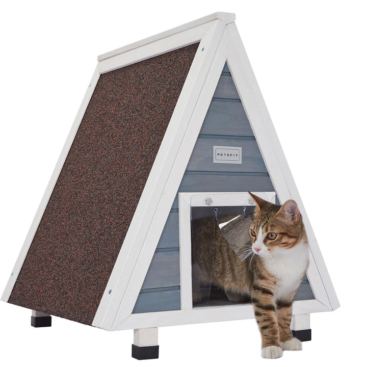 Petsfit Katzenhaus Outdoor Winterfest mit Fluchttür Katzenhaus Outdoor Holz mit erhöhtem Design Katz