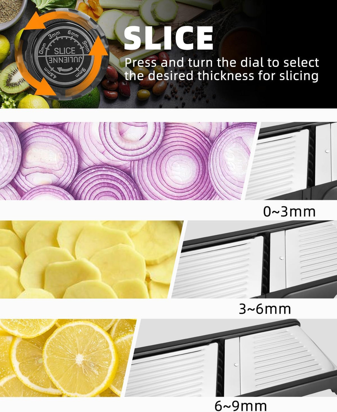 Mandoline Gemüsehobel 5-in-1 Profi Verstellbar Gemüseschneider Multifunktion Gemüsehobel Edelstahl H