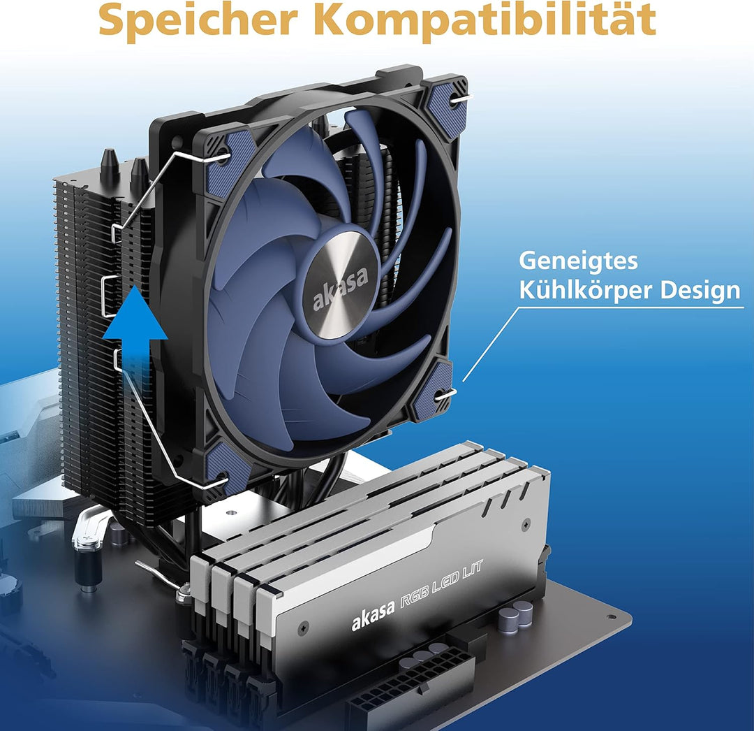 Akasa Alucia H4, CPU Kühler mit 120mm PWM Lüfter, 4 Kupfer Heatpipes Prozessorlüfter, 185W TDP, inkl
