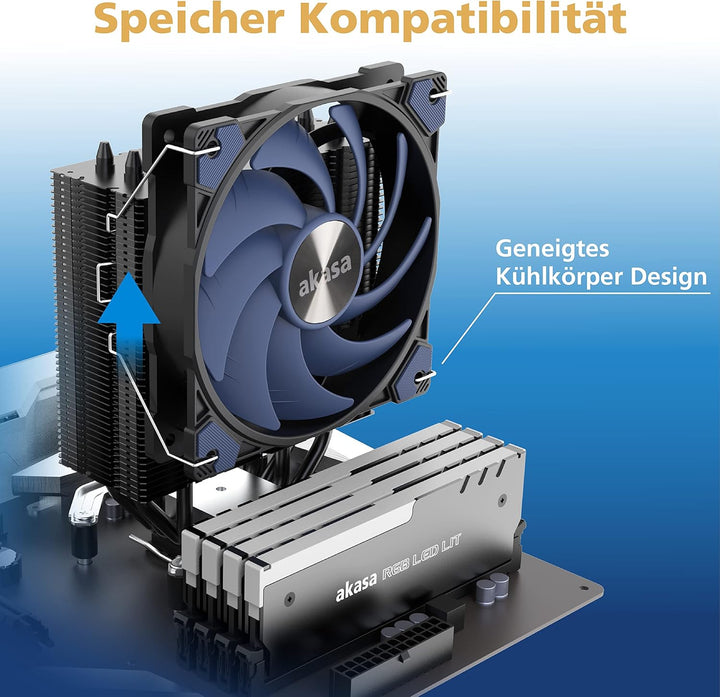 Akasa Alucia H4, CPU Kühler mit 120mm PWM Lüfter, 4 Kupfer Heatpipes Prozessorlüfter, 185W TDP, inkl