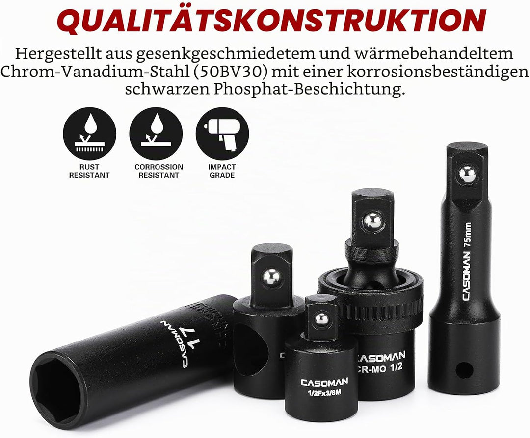 CASOMAN 1/2 Zoll Drive Master Impact Steckschlüssel-Set, 36-teilig tief, Standard SAE (3/8 Zoll bis