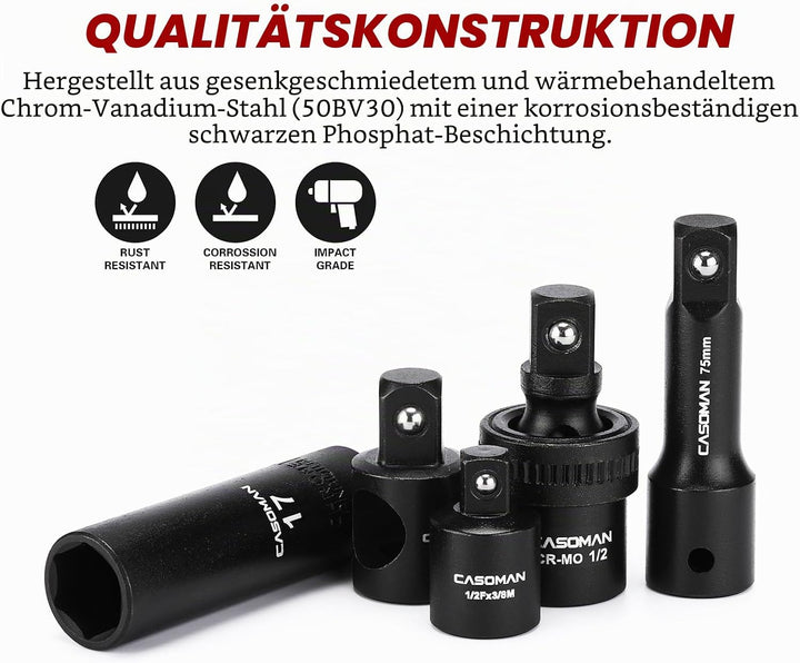 CASOMAN 1/2 Zoll Drive Master Impact Steckschlüssel-Set, 36-teilig tief, Standard SAE (3/8 Zoll bis
