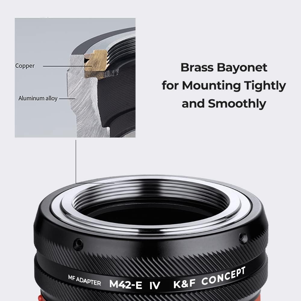 K&F Concept Lens Mount Adapter M42-NEX IV Manueller Fokus Kompatibel mit M42 Objektiv und Sony E Mou