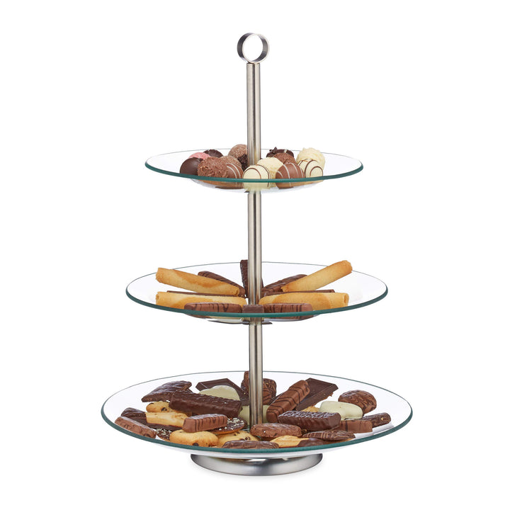 Relaxdays 2 x Etagere, 3 Etagen, rund, Cupcake, Keks, Obst, Muffin, Servierständer Hochzeit, Glas, E
