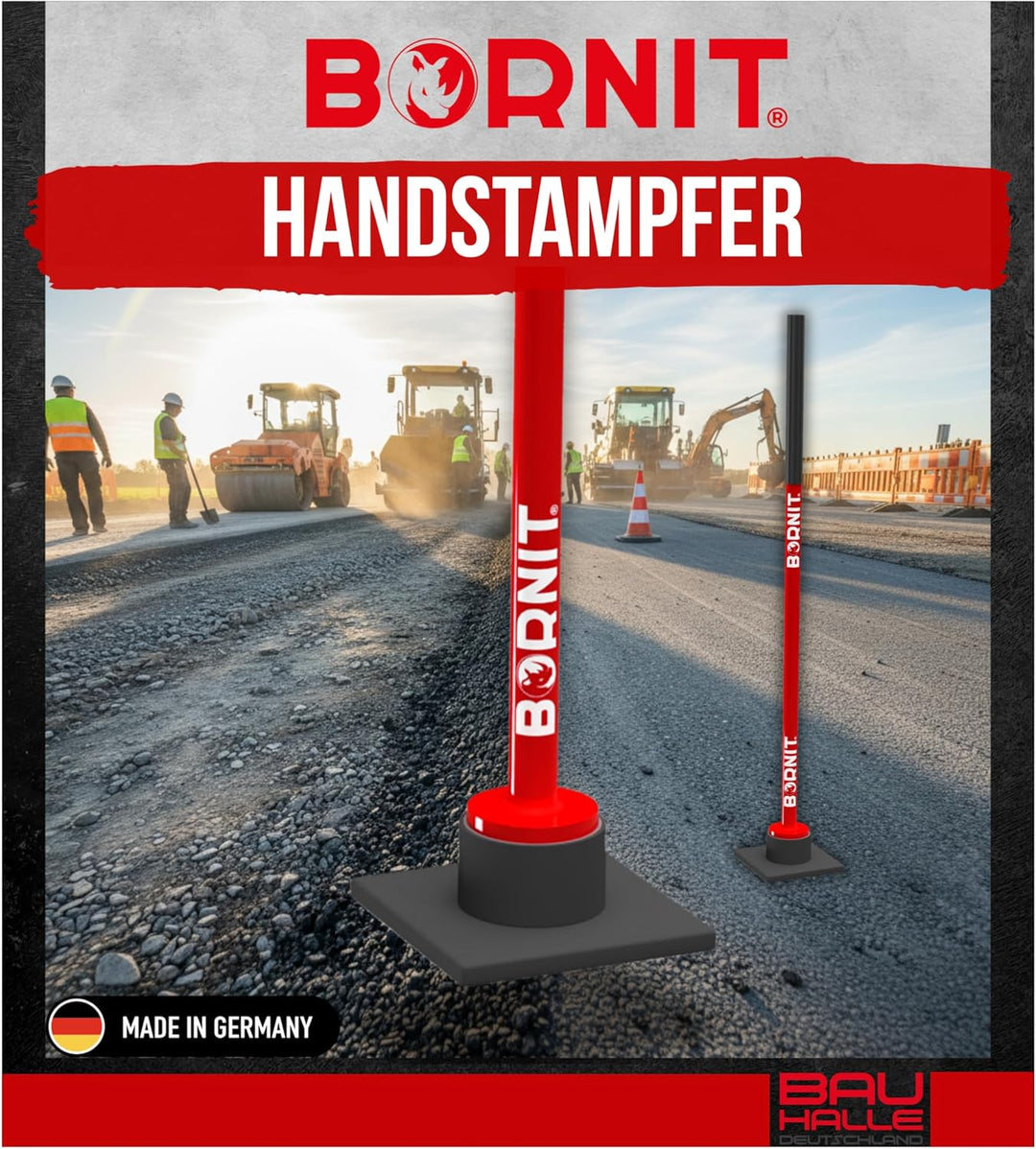BORNIT Handstampfer zum Verdichten Gelenkschonend [reissfeste Schweissnähte] 18x18cm 7,2kg Erdstampf