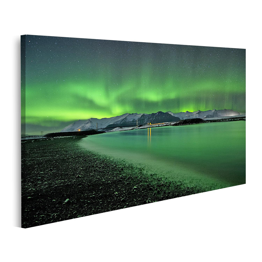 islandburner Bild auf Leinwand Polarlicht Landschaft Berge Und Wasser Bilder Wandbilder Poster Leinw