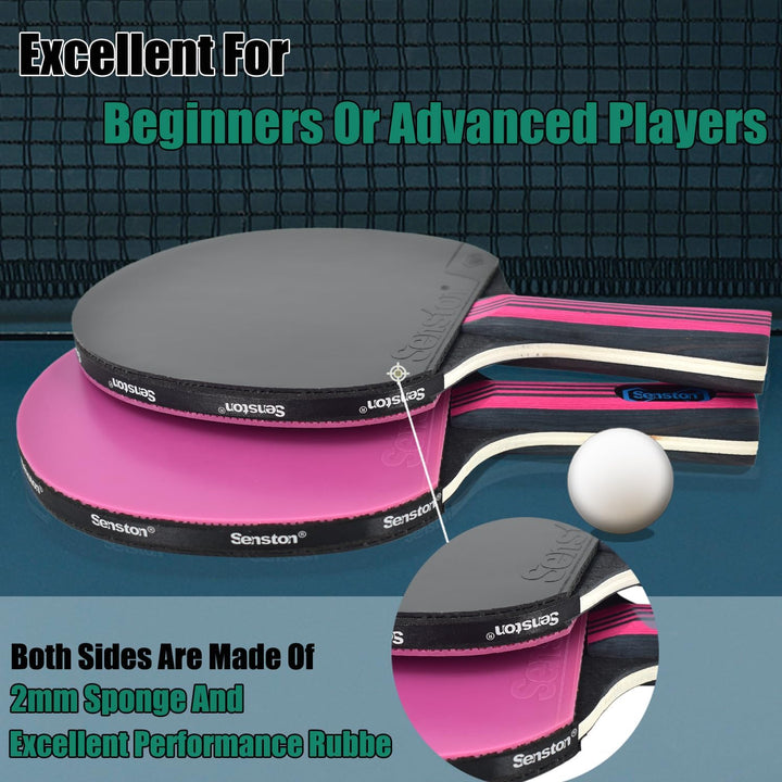 Senston Tischtennisschläger Set, 2 Tischtennisschlager, 3 Tischtennis Bälle und 1 Tasche Ideal für S