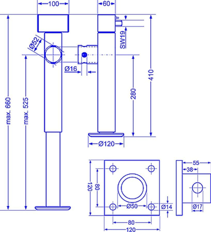 meinAnhängerersatzteil Stützfuss Ausdrehstützen Schwenkstützen Heckstützen + Flansch 1300kg 1,3t