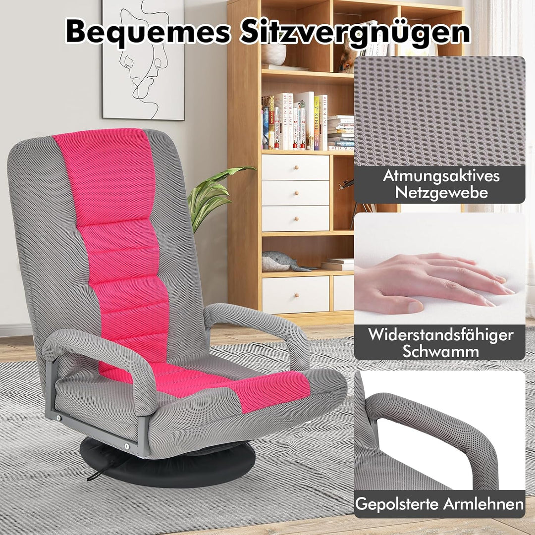 RELAX4LIFE Bodenstuhl Klappbar, Bodensessel mit 7-Fach Verstellbarer Rückenlehne &amp; 360° drehbarem So