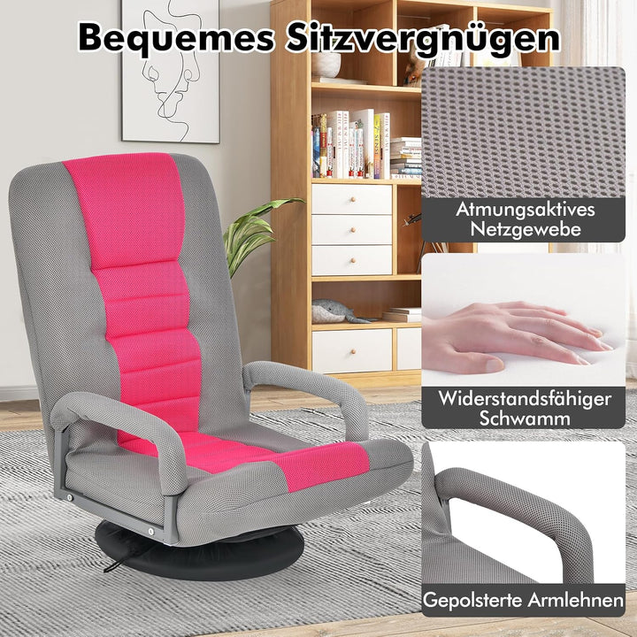 RELAX4LIFE Bodenstuhl Klappbar, Bodensessel mit 7-Fach Verstellbarer Rückenlehne &amp; 360° drehbarem So