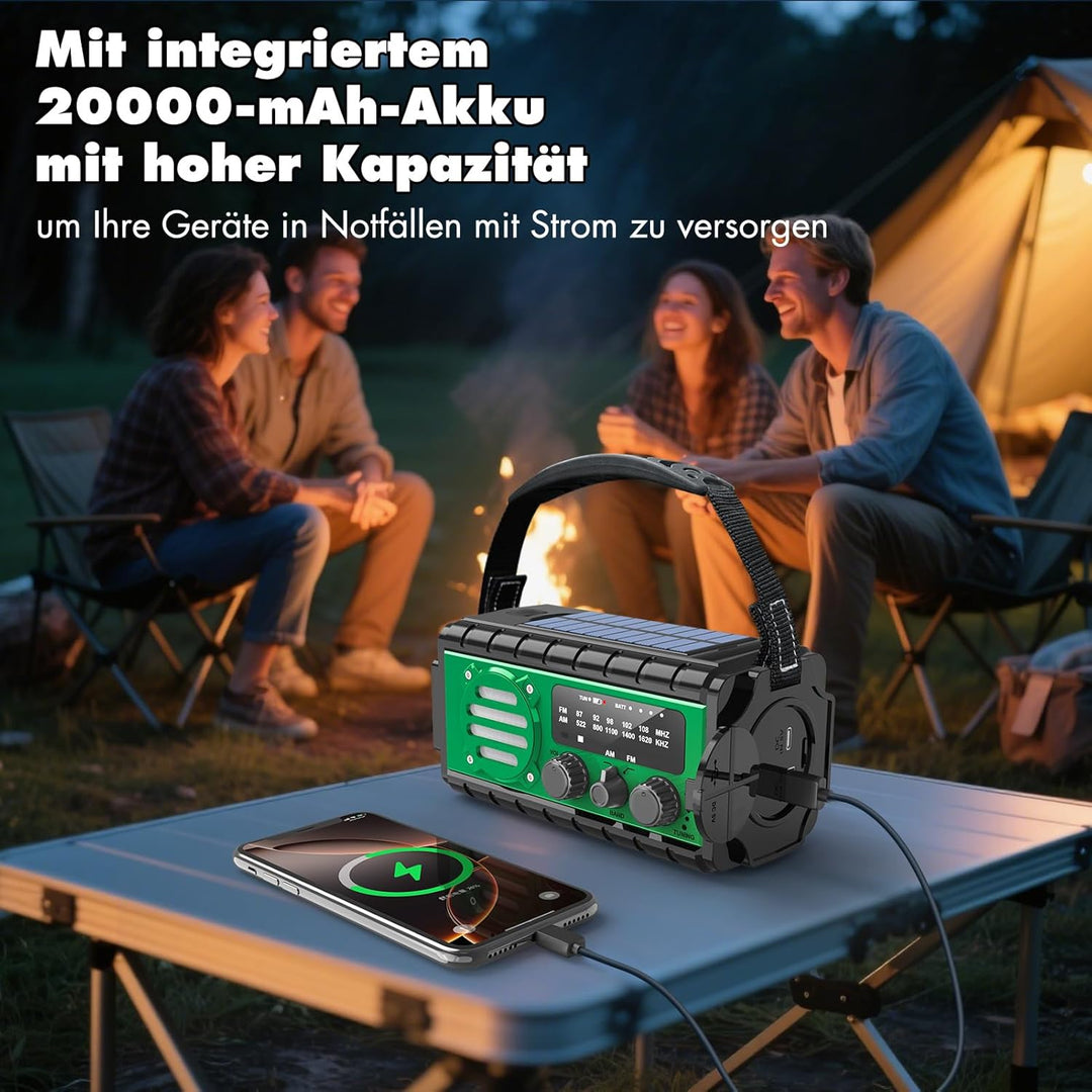 MILFECH Solar Radio, AM/FM Kurbelradio Tragbar Notfallradio (Grün, 20000mAh) 20000mAh Grün, 20000mAh