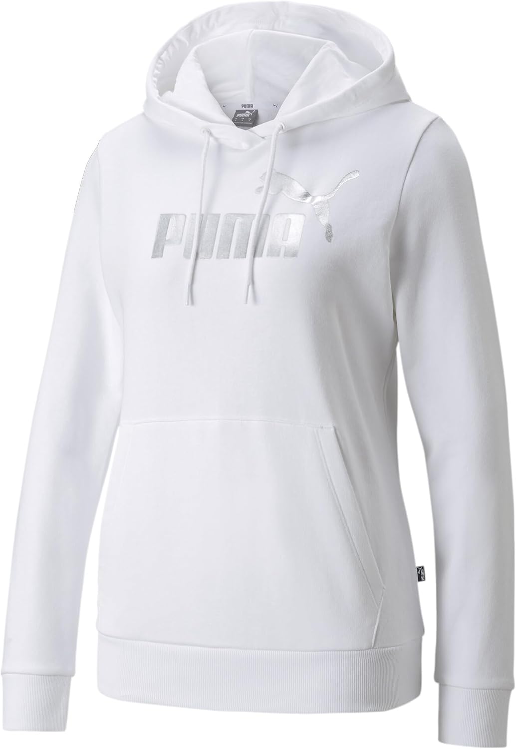 PUMA Damen Ess Logo Hoodie Tr Sweatshirt XS Puma Weiss/Silbermetallic, XS Puma Weiss/Silbermetallic