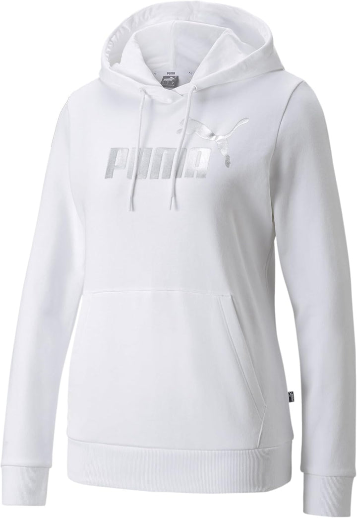 PUMA Damen Ess Logo Hoodie Tr Sweatshirt XS Puma Weiss/Silbermetallic, XS Puma Weiss/Silbermetallic