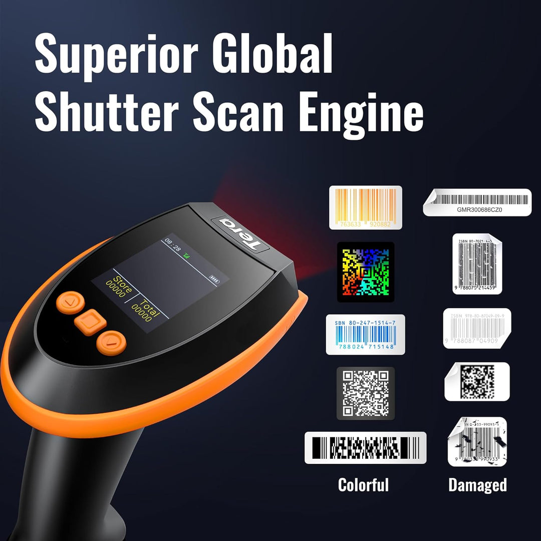 Tera Pro Kabelloser Barcode-Scanner 1D 2D QR Digitaler Einstellungsbildschirm, extra schnelle Scange