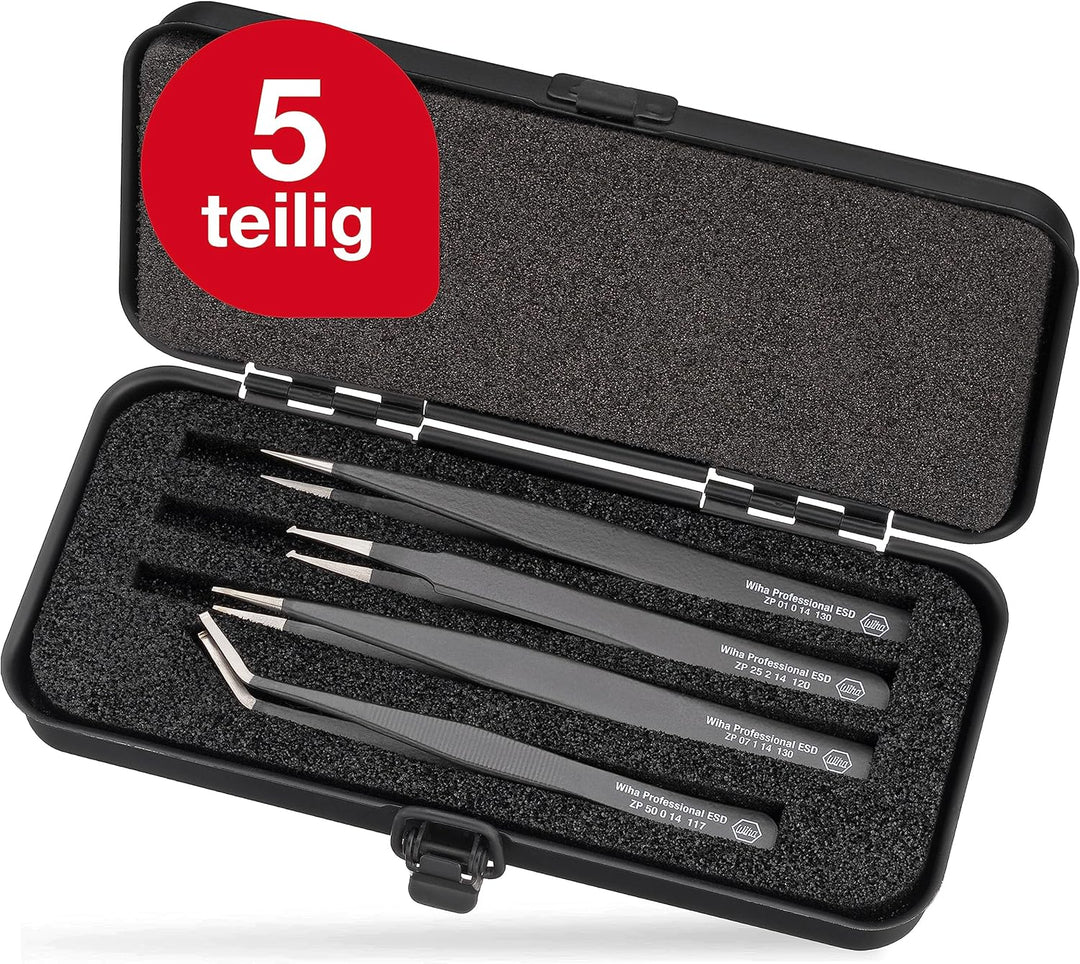 Wiha SMD-Pinzette Set Professional ESD (32349), Pinzette für elektrostatische Bauteile, feine Zange