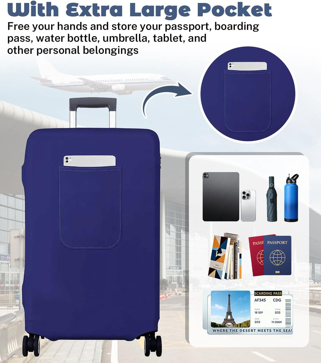 Morbuy Elastisch Kofferschutzhülle, Gross Kofferhülle Blau mit Reissverschluss, Suitcase Luggage Cov