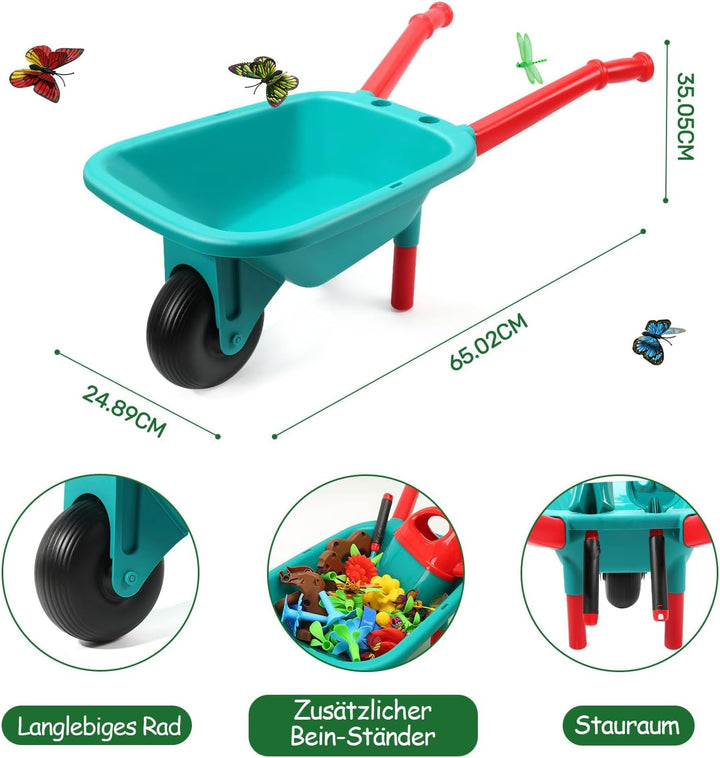 cute stone Gartenwerkzeug-Set für Kinder, Gartenspielzeug mit Schubkarre, Giesskanne, Schaufel, Blum
