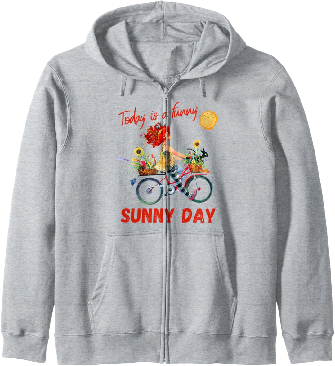 Fahrrad Mädchen mit Blumenkorb und Katze fröhliches Design Kapuzenjacke