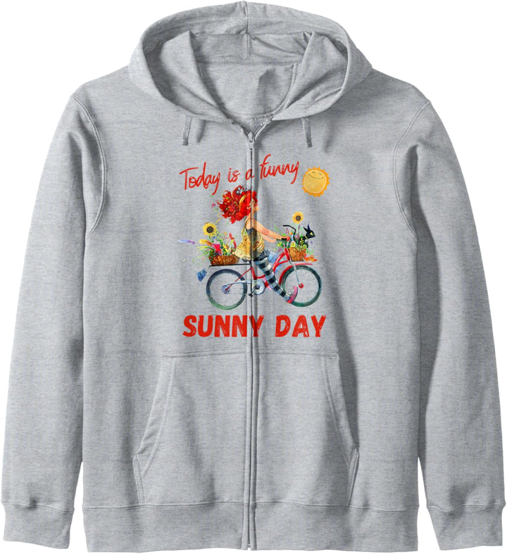 Fahrrad Mädchen mit Blumenkorb und Katze fröhliches Design Kapuzenjacke