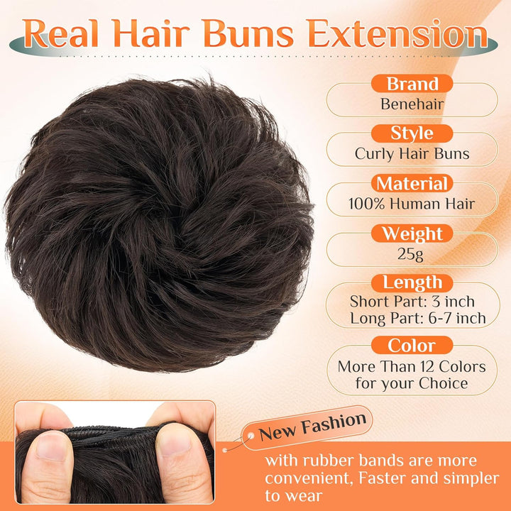 Benehair Echthaar Scrunchies Hochsteckfrisur, Echthaar Haargummi Hochsteckfrisuren, 25g Echte Haare