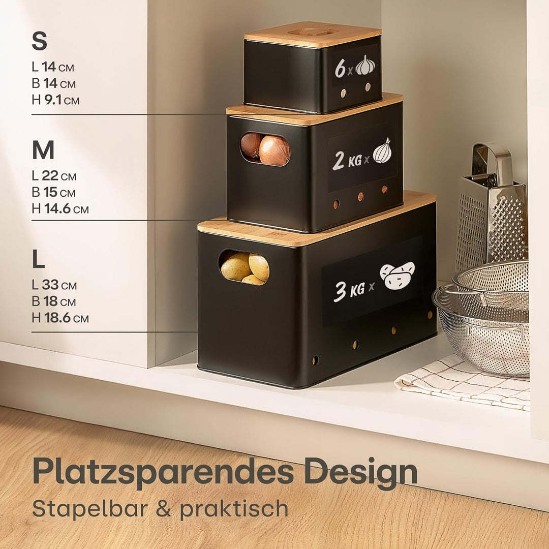 Praknu Kartoffel Aufbewahrungsbox 3er Set – Stapelbar - Mit Belüftung für längere Frische – 𝗙𝗦𝗖® Bam