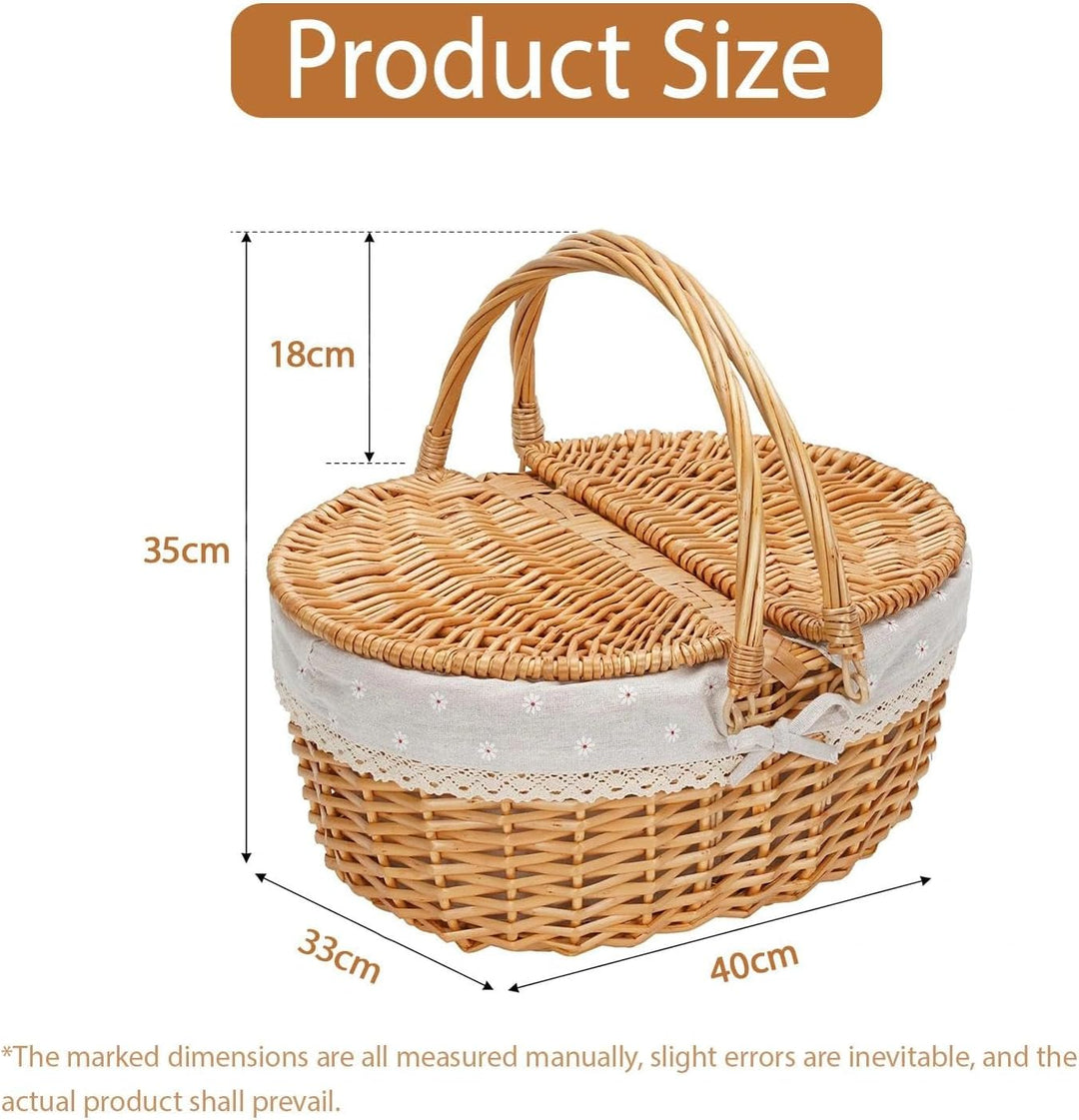 Picknickkorb,weidenkorb,Picnic Basket,Korb mit Deckel,Handgefertigt, geeignet für Camping, Picknicks