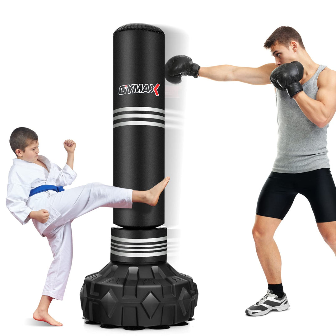 GYMAX Boxsack Stehend Erwachsene Jugendliche, 170 cm Freistehender Standboxsack mit auffüllbarer Sau