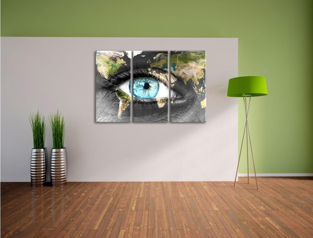Pixxprint Die Erde gezeichnet auf EIN Gesicht Schwarz/Weiss 3-Teiler Leinwandbild 120x80 Bild auf Le
