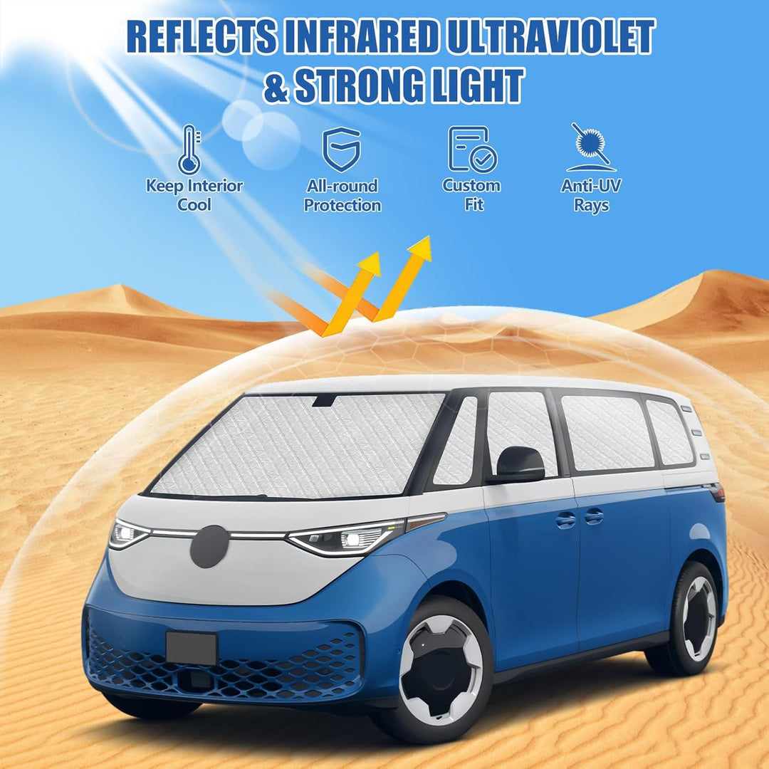 Thermomatte Fahrerhaus Innen Kompatibel mit VW ID Buzz 2022-2026, 10PCS LWB Faltbare Isolierte Sonne