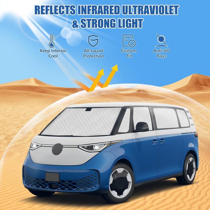 Thermomatte Fahrerhaus Innen Kompatibel mit VW ID Buzz 2022-2026, 10PCS LWB Faltbare Isolierte Sonne