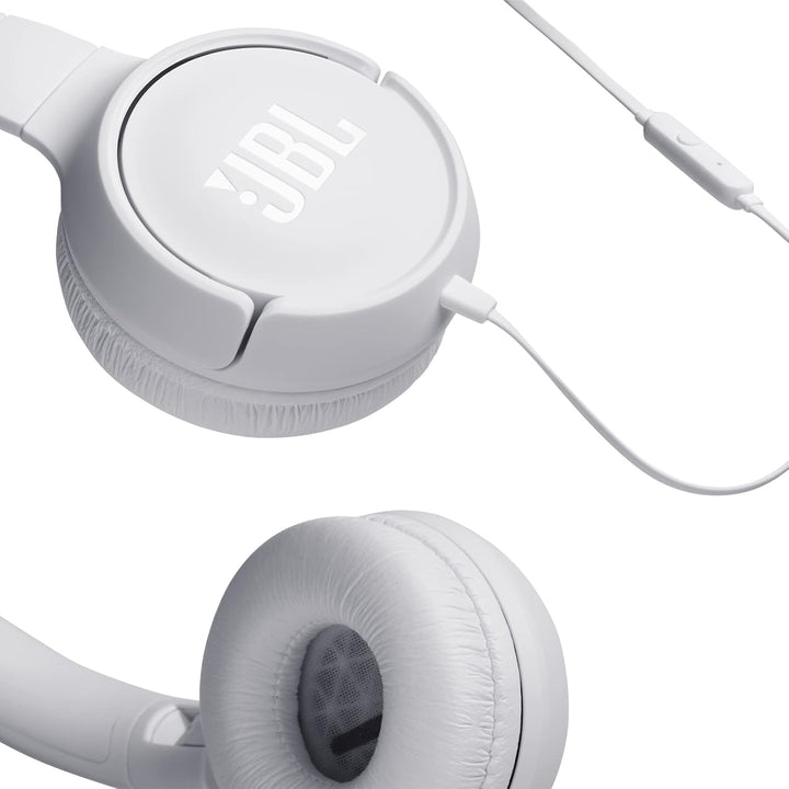 JBL Tune 500 On-Ear Kopfhörer mit Kabel in Weiss – Ohrhörer mit 1-Tasten-Fernbedienung, integriertem