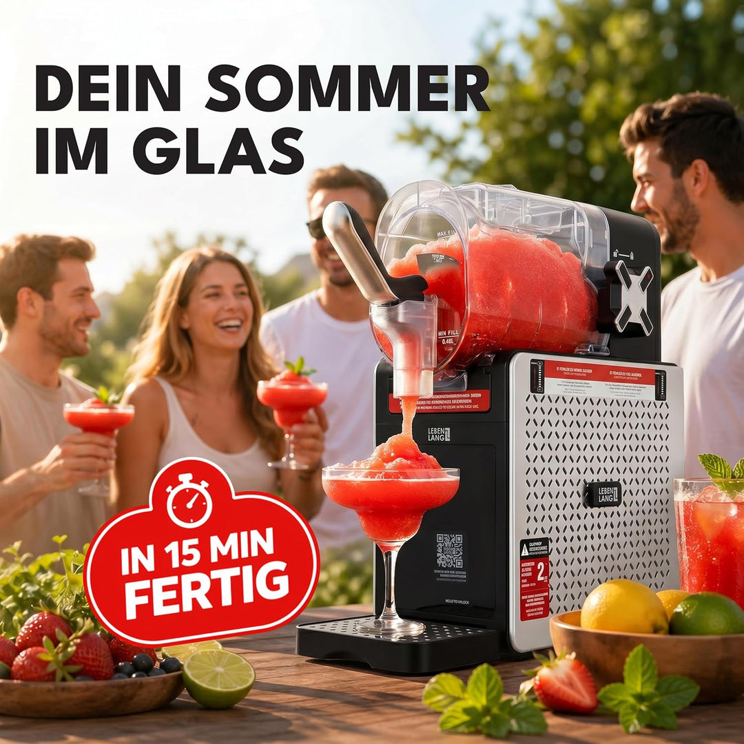 LEBENLANG Premium Slush Maschine 2L - 5 Modi & 15 Min QuickFreeze I Inkl. Rezeptbuch & Auto-Reinigun