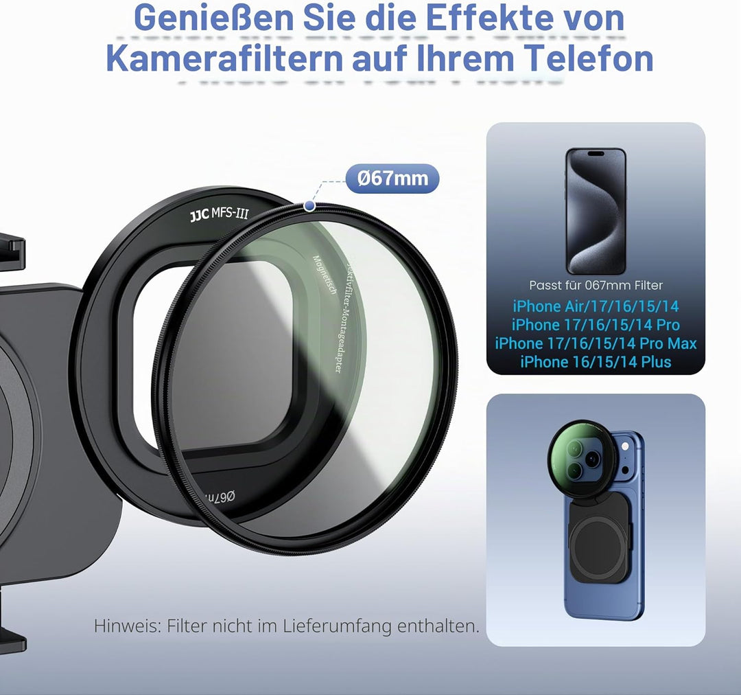 JJC Magnetischer Handy-Filteradapter für 17, 17 Pro Max, 17 Pro, 17 Plus, 16, 16 Pro Max, 16 Pro, 16