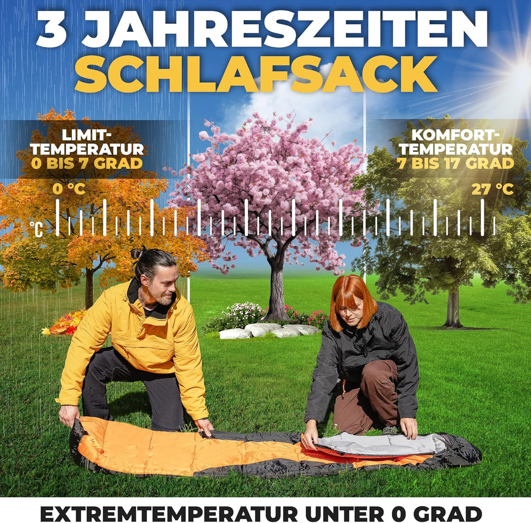 Schlafsack Winter - 3 Jahreszeiten & Sommer, Wasserabweisend & Atmungsaktiv, Nie mehr kalte Füsse Da