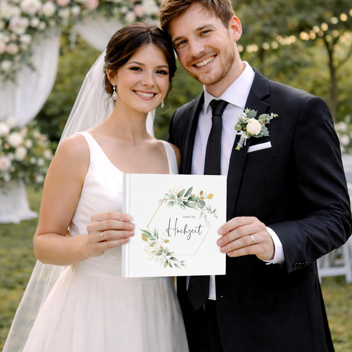 Marvelights Hochzeitsgästebuch, Gästebuch Hochzeit, 120 Seiten Blanko, Hardcover mit Goldprägung, ho