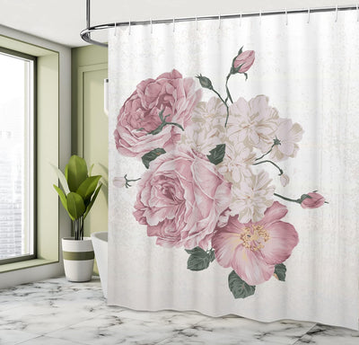 ABAKUHAUS Rose Duschvorhang, Alte Rosen Corsage Grunge, Moderner Digitaldruck mit 12 Haken auf Stoff