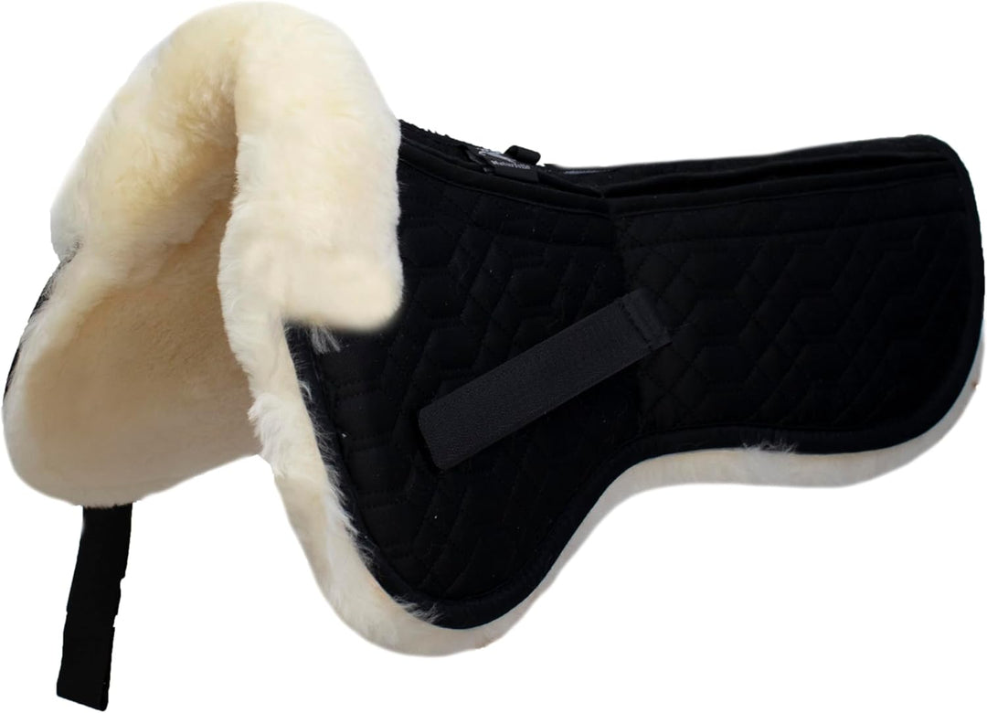 Lammfell Korrektur Sattelkissen aufpolsterbare Sattelunterlage mit Fellrand vorne SAKIS1AP, schwarz-